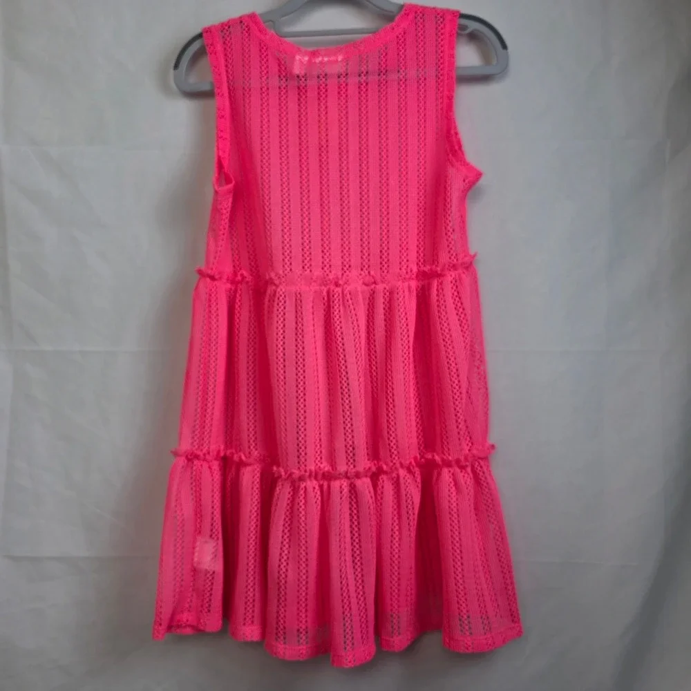 Epic Threads Girls XL Plyo Pink Crochet Mesh Tiered Swim Coverup Dress NWT